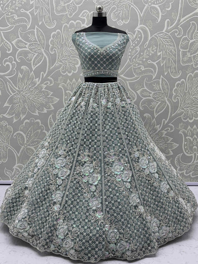 Enchanting Green Net Floral Embroidery Wedding Wear Lehenga Choli